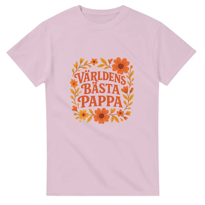 T-shirt med blommig hyllning till pappa. Färgglada blommor omger texten världens bästa pappa. Perfekt kärleksfull gåva!