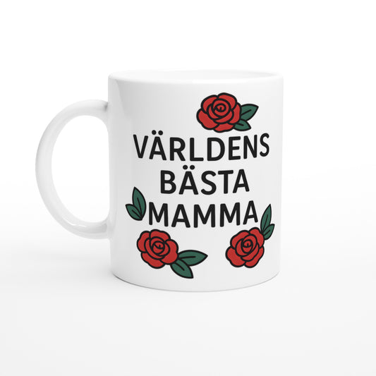 Mamma Mugg med typografi och rosor, perfekt för daglig njutning.