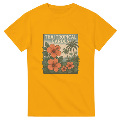 T-shirt med tropiskt tema och vintagevibbar för en thailändsk atmosfär.