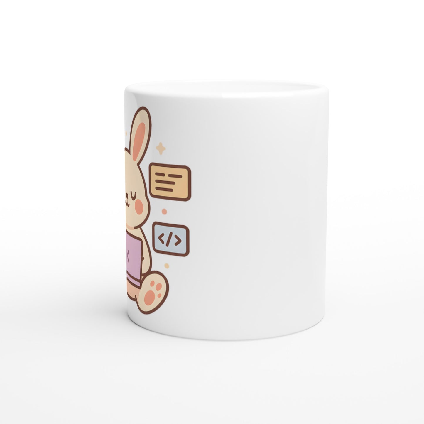 Mugg med kanin som kodar, perfekt för programmeringsstunder. Charmig present för programmerare!