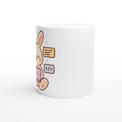 Mugg med kanin som kodar, perfekt för programmeringsstunder. Charmig present för programmerare!