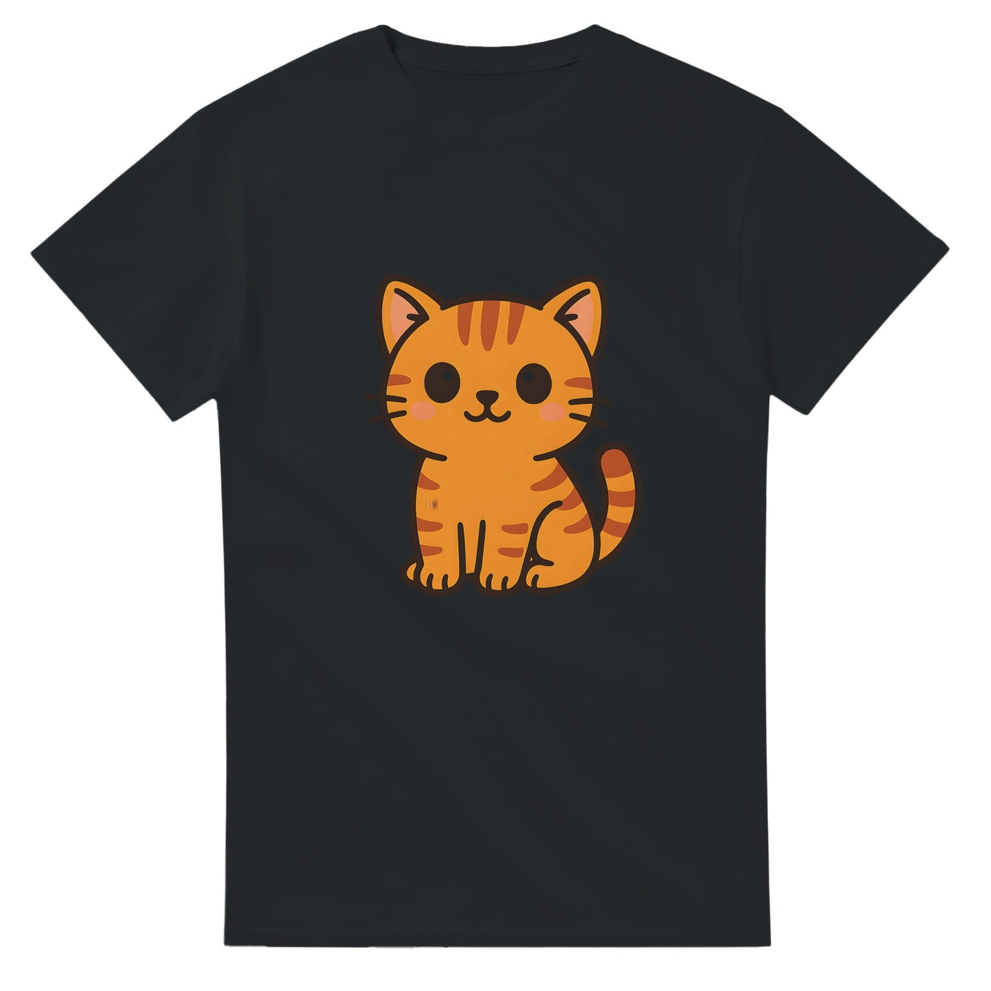 Charmig t-shirt med söt kawaii-katt i orange, perfekt för kattälskare och söta motiv.