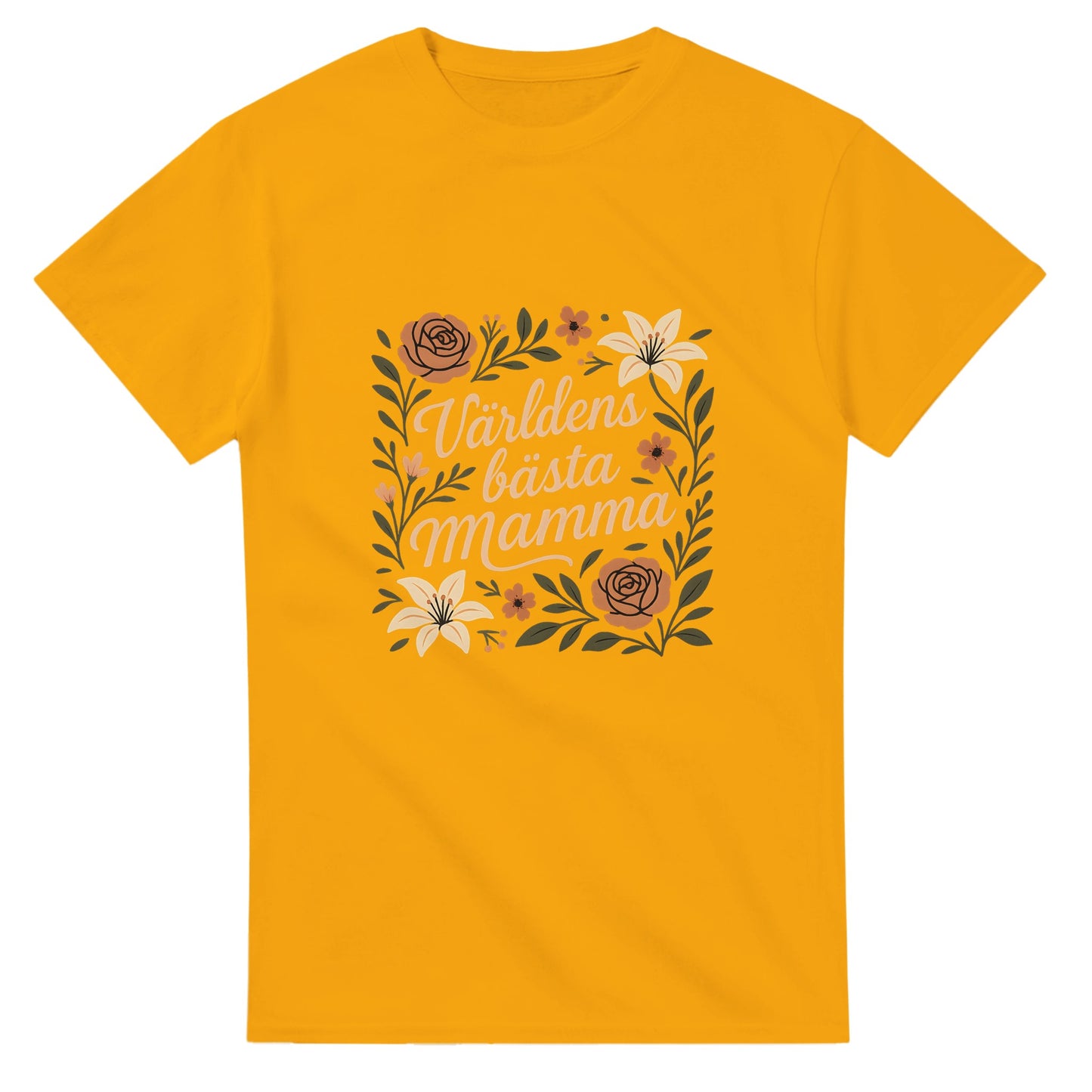 T-shirt med blommor och text, perfekt gåva till mamma.
