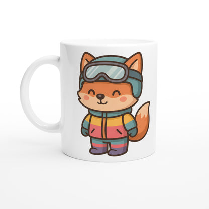 Mugg med färgglad räv på snöbräda för vinterdrömmar och snöäventyr. Skidjacka ingår!