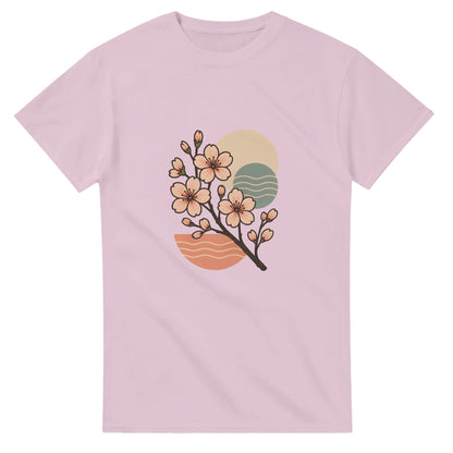 Zen-inspirerad T-shirt med körsbärsblommor i retro-stil för en harmonisk japansk känsla.