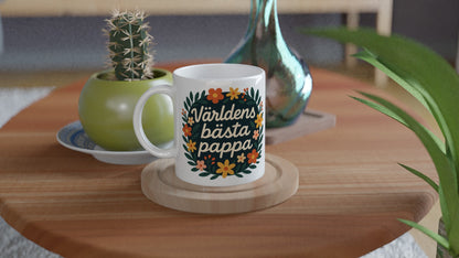 Mugg med blomkrans och text 'Världens bästa pappa' i kompakt design, perfekt för pappa!