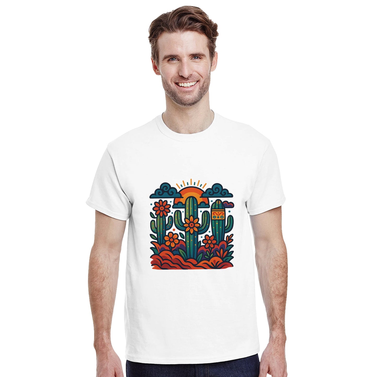 T-shirt med drömsk design av kaktusar och mexikansk folklore. Färgstark och unik.