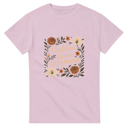 T-shirt med blommor och text, perfekt gåva till mamma.