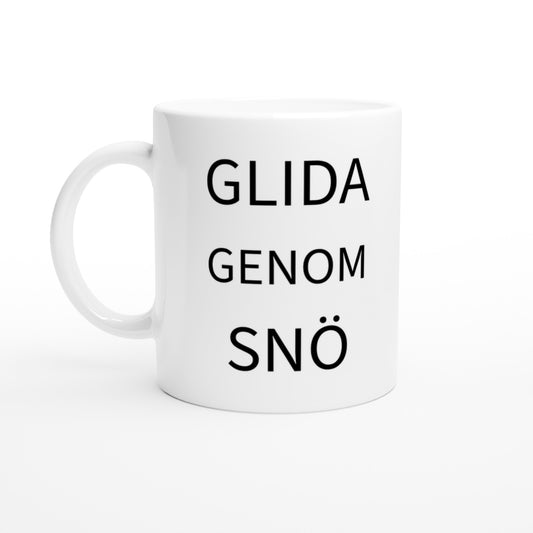 Skämtsam mugg för snöglidning och äventyr i vinterlandet.