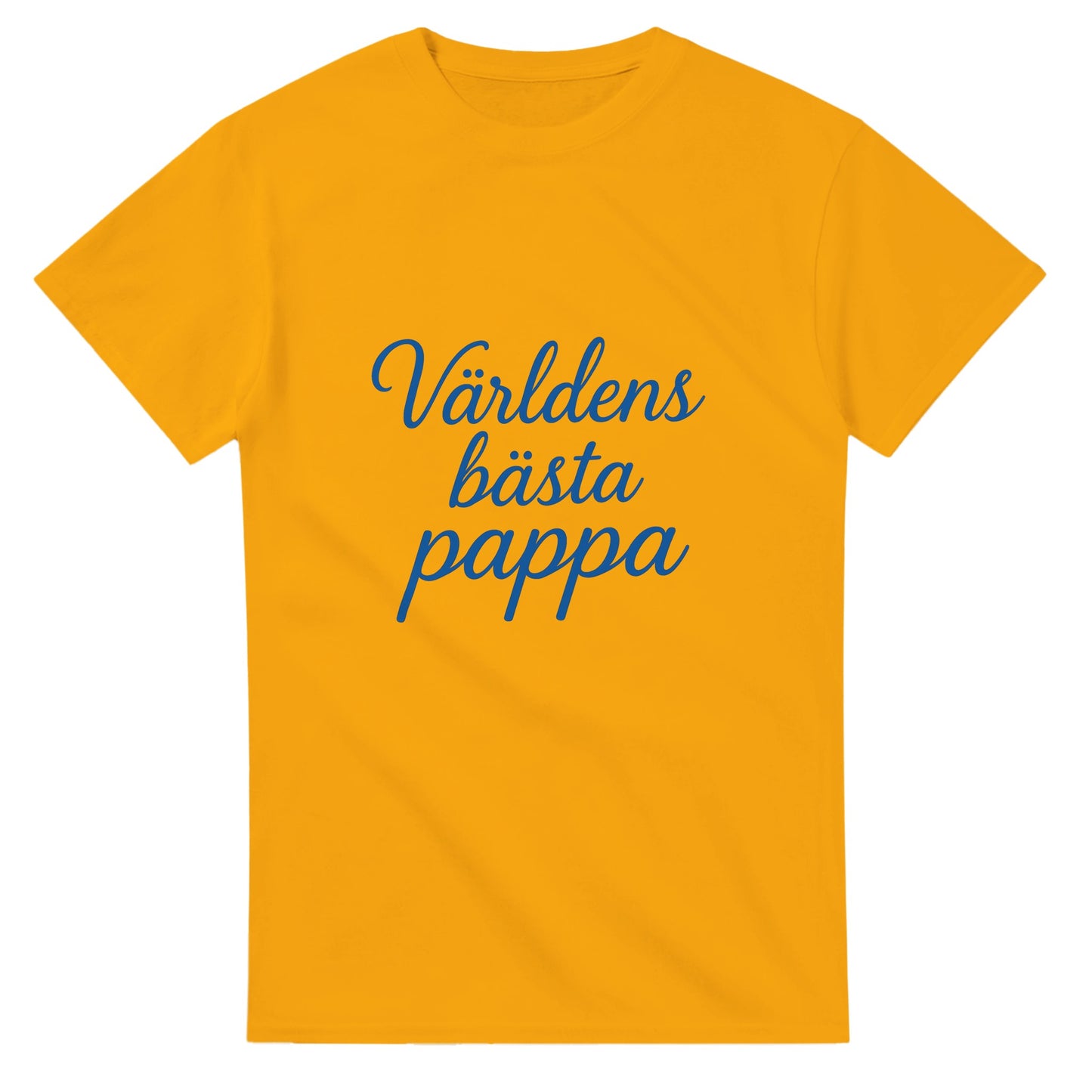 T-shirt med 'Världens bästa pappa' i elegant handskriven font och kunglig blå färg, perfekt för stilfulla pappor.