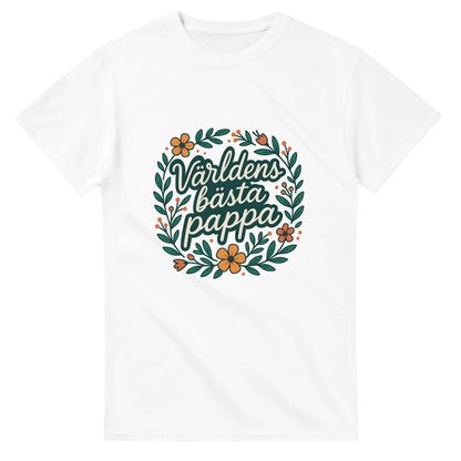 Stilig T-shirt för pappor med blomkrans och texten 'Världens bästa pappa' - perfekt present!
