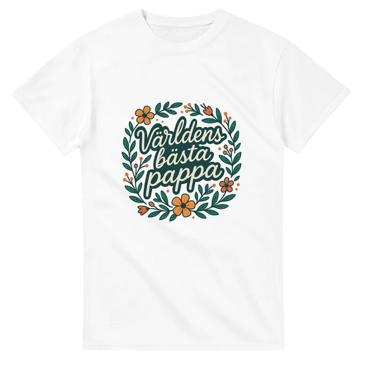 Stilig T-shirt för pappor med blomkrans och texten 'Världens bästa pappa' - perfekt present!