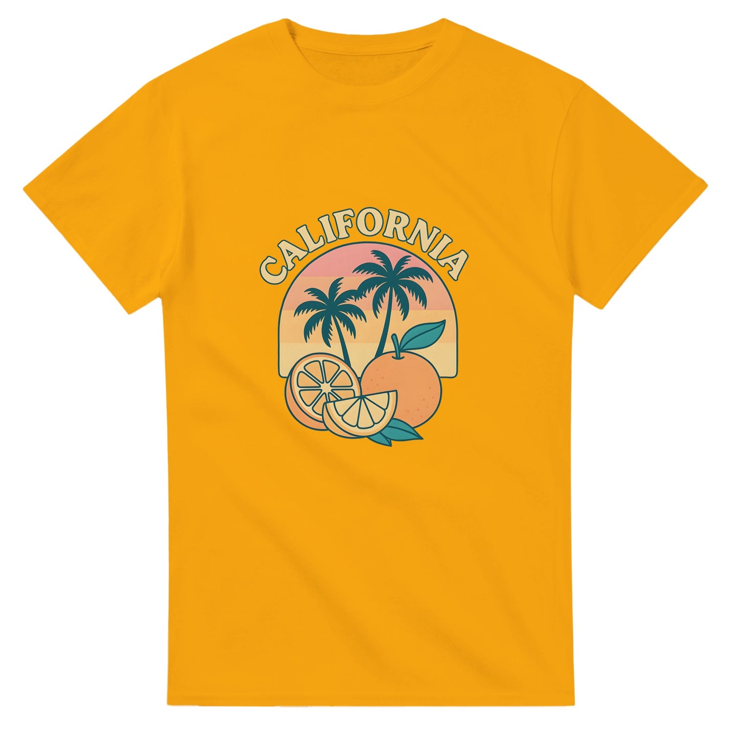 Vintage Cali Vibes - Retrocharm i Kalifornien med solnedgångsdesign av palmer och citrusfrukter.