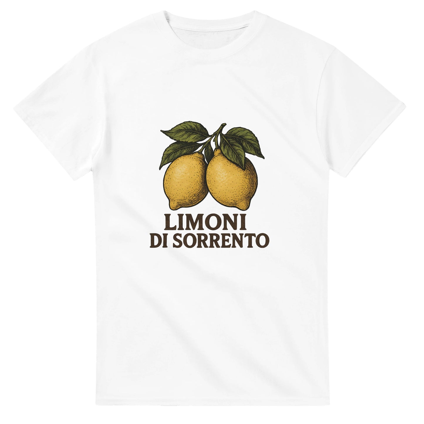 T-shirt med klassiska Sorrentocitroner i vintagestil och texten 'Limoni di Sorrento' under motivet.