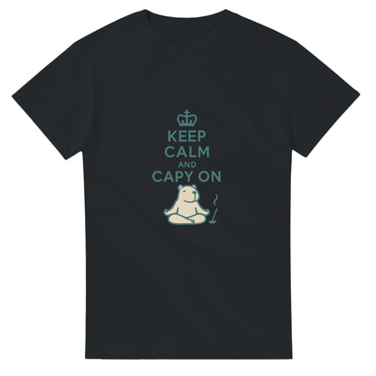 Mediterande capybara för inre frid. Humoristisk och söt, en favorit med 'Keep Calm' budskapet.