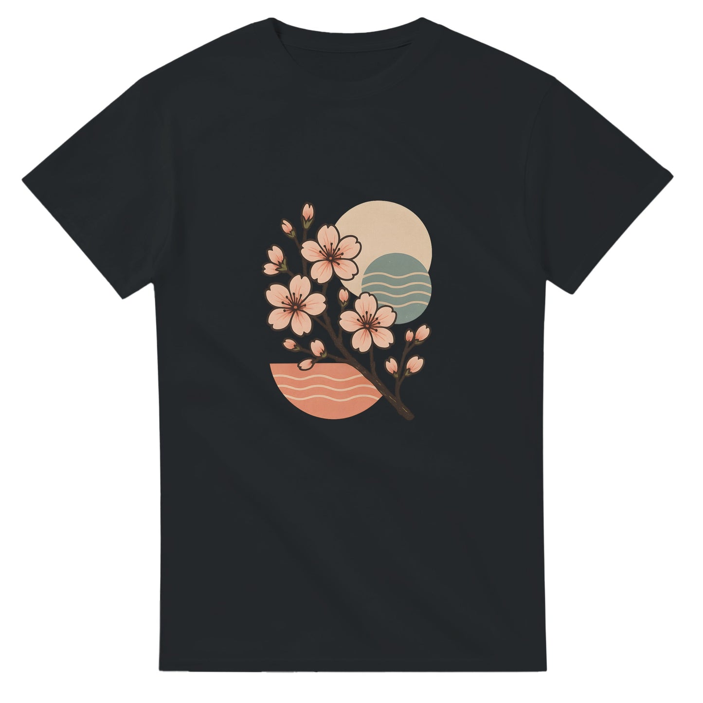 Zen-inspirerad T-shirt med körsbärsblommor i retro-stil för en harmonisk japansk känsla.