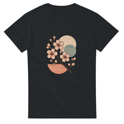 Zen-inspirerad T-shirt med körsbärsblommor i retro-stil för en harmonisk japansk känsla.