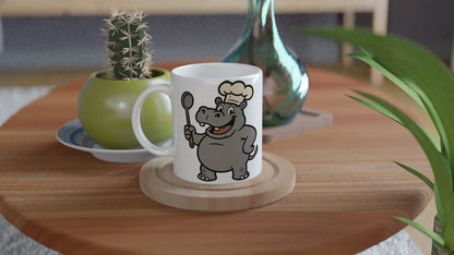 Kockflodhästmugg med rolig design, perfekt present för kockentusiasten. Flodhäst med kockmössa och slev.