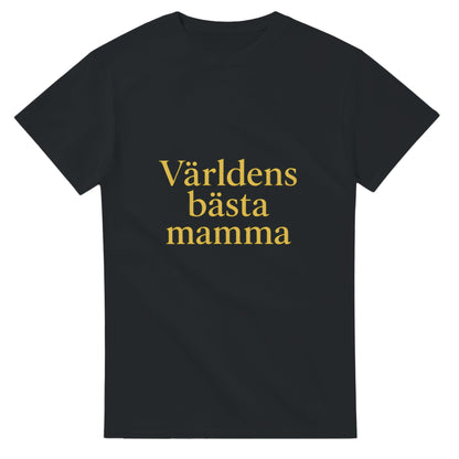 T-shirt med texten 'Världens bästa mamma' i guldtoner och serif-font. En hyllning till livets stjärna!
