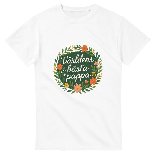 T-shirt med blomkrans och text för världens bästa pappa. Perfekt för att visa uppskattning och kärlek.