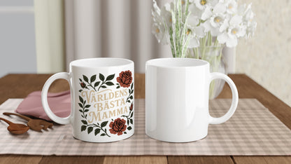 Mugg med texten Världens Bästa Mamma och blommigt mönster i vintage stil - en perfekt hyllning.