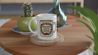 Mugg med blomkrans och text 'Världens bästa pappa'. Perfekt gåva för att fira pappa!