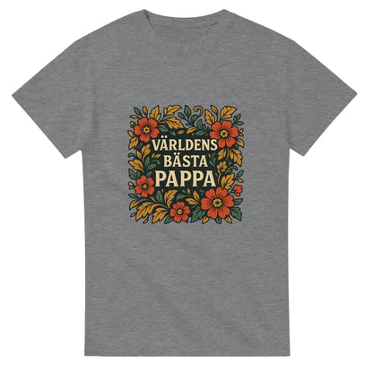 Lyxig T-shirt för pappa med eleganta blommotiv för en tidlös stil. 'Världens bästa pappa' i centrum.