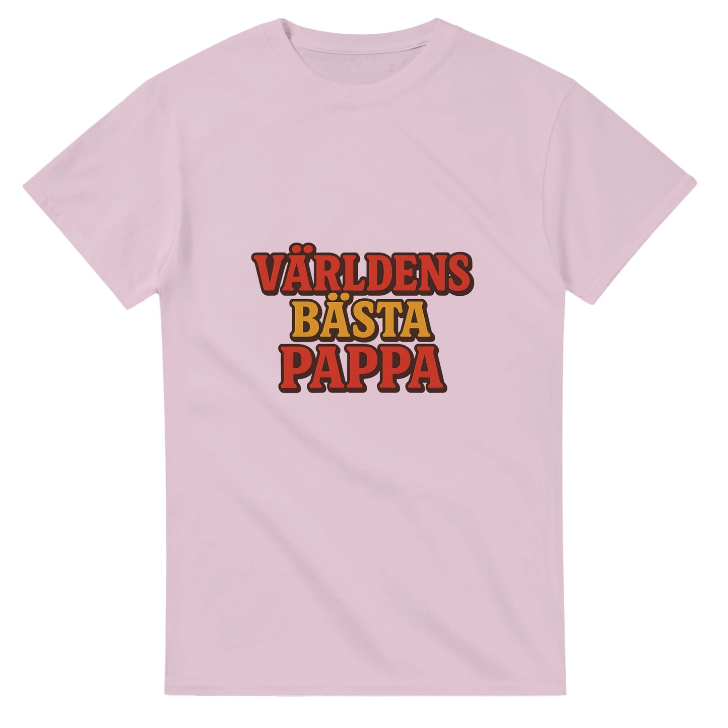 T-shirt med 'Världens bästa pappa' i vintage-stil, röd och gul toning.