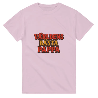T-shirt med 'Världens bästa pappa' i vintage-stil, röd och gul toning.