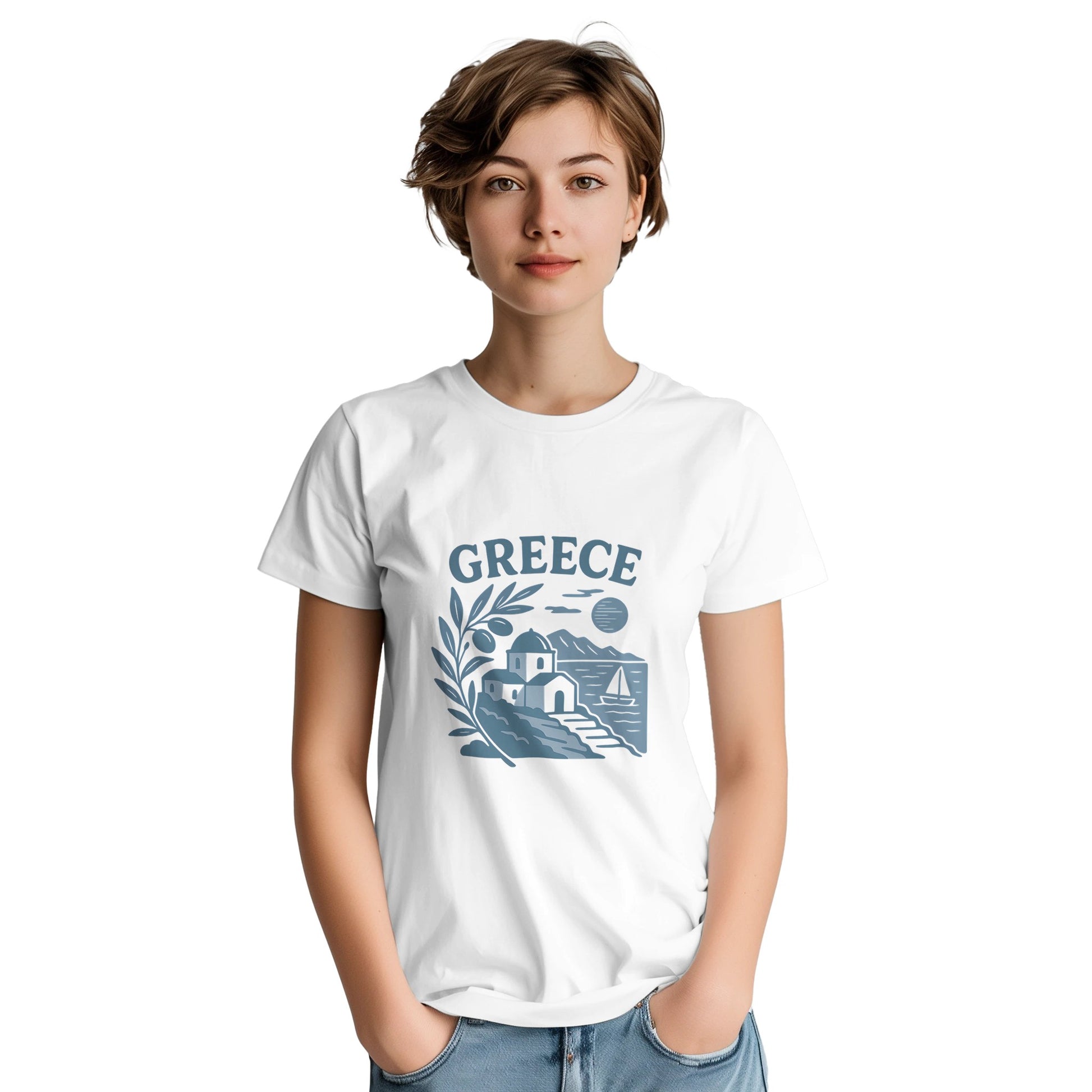 Retro T-shirt med grekiskt kustlandskapsmotiv - nostalgisk stil för en tidlös look