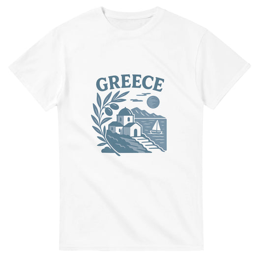 Retro T-shirt med grekiskt kustlandskapsmotiv - nostalgisk stil för en tidlös look