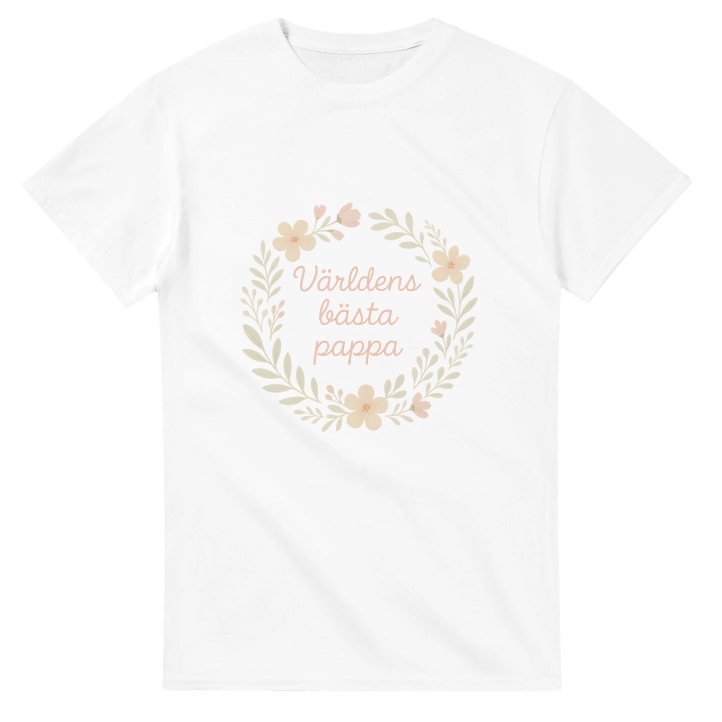 T-shirt med blommigt mönster och texten 'Världens bästa pappa' i luftig design. Skapa glädje med Pappas Blomsterskatt.