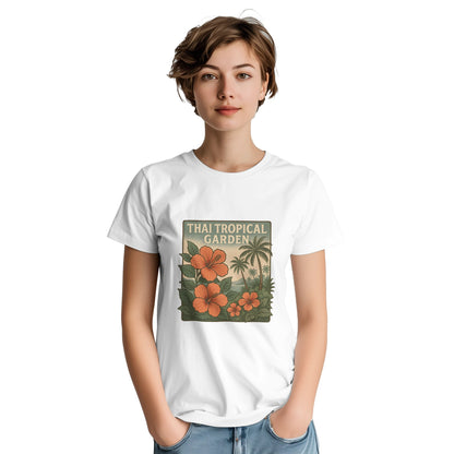 T-shirt med tropiskt tema och vintagevibbar för en thailändsk atmosfär.