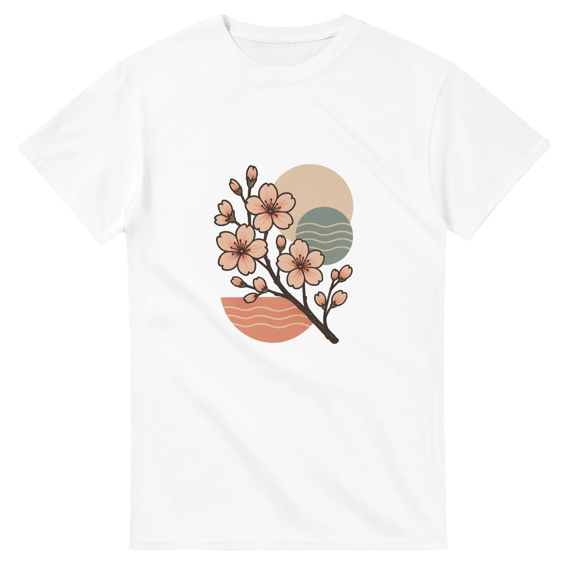 Zen-inspirerad T-shirt med körsbärsblommor i retro-stil för en harmonisk japansk känsla.