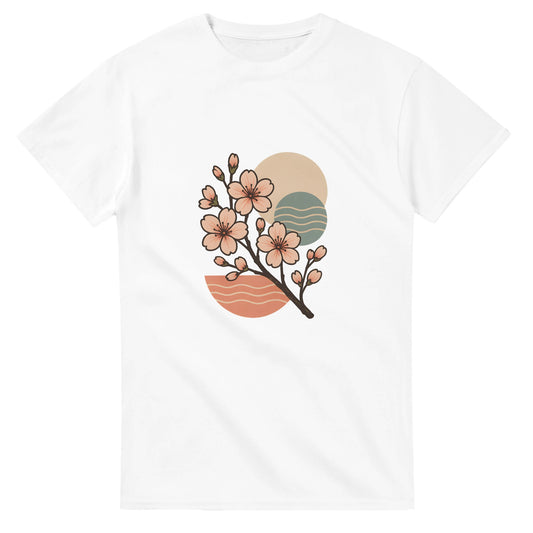 Zen-inspirerad T-shirt med körsbärsblommor i retro-stil för en harmonisk japansk känsla.