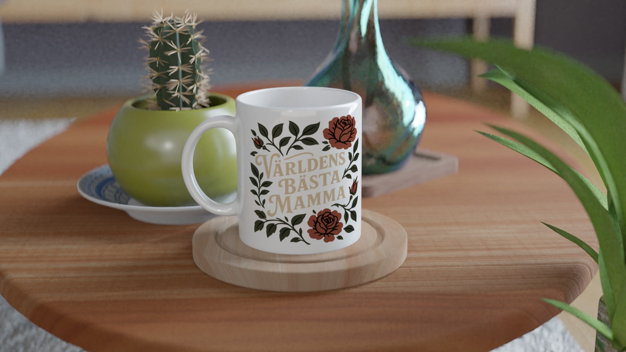 Mugg med texten Världens Bästa Mamma och blommigt mönster i vintage stil - en perfekt hyllning.