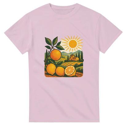T-shirt med solkust och citrus i vintage stil, perfekt för Italien-fantaster. Toskansk känsla!