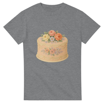 T-shirt med blommig sekelskiftesstil, handmålade blommor och nostalgisk charm.