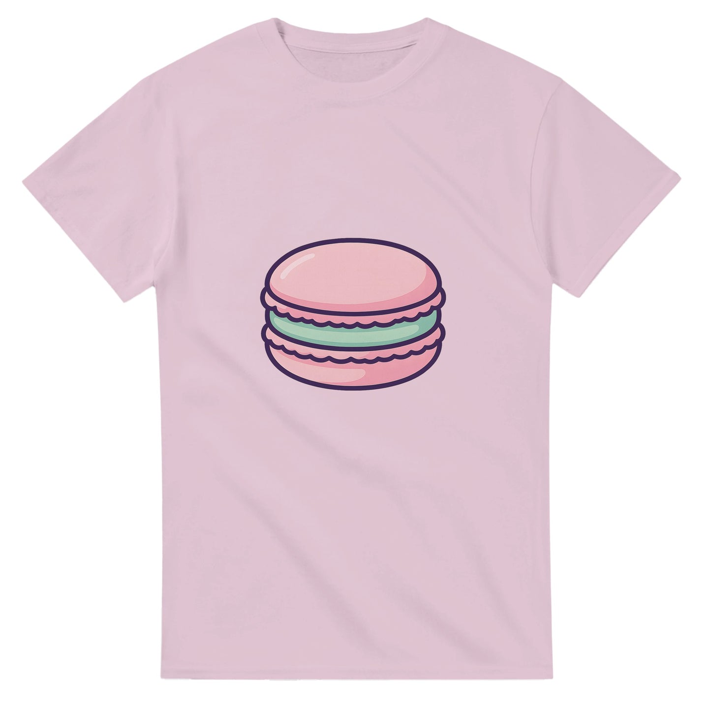 Stilren t-shirt med macaron motiv, perfekt för franska delikatesskonnässören.