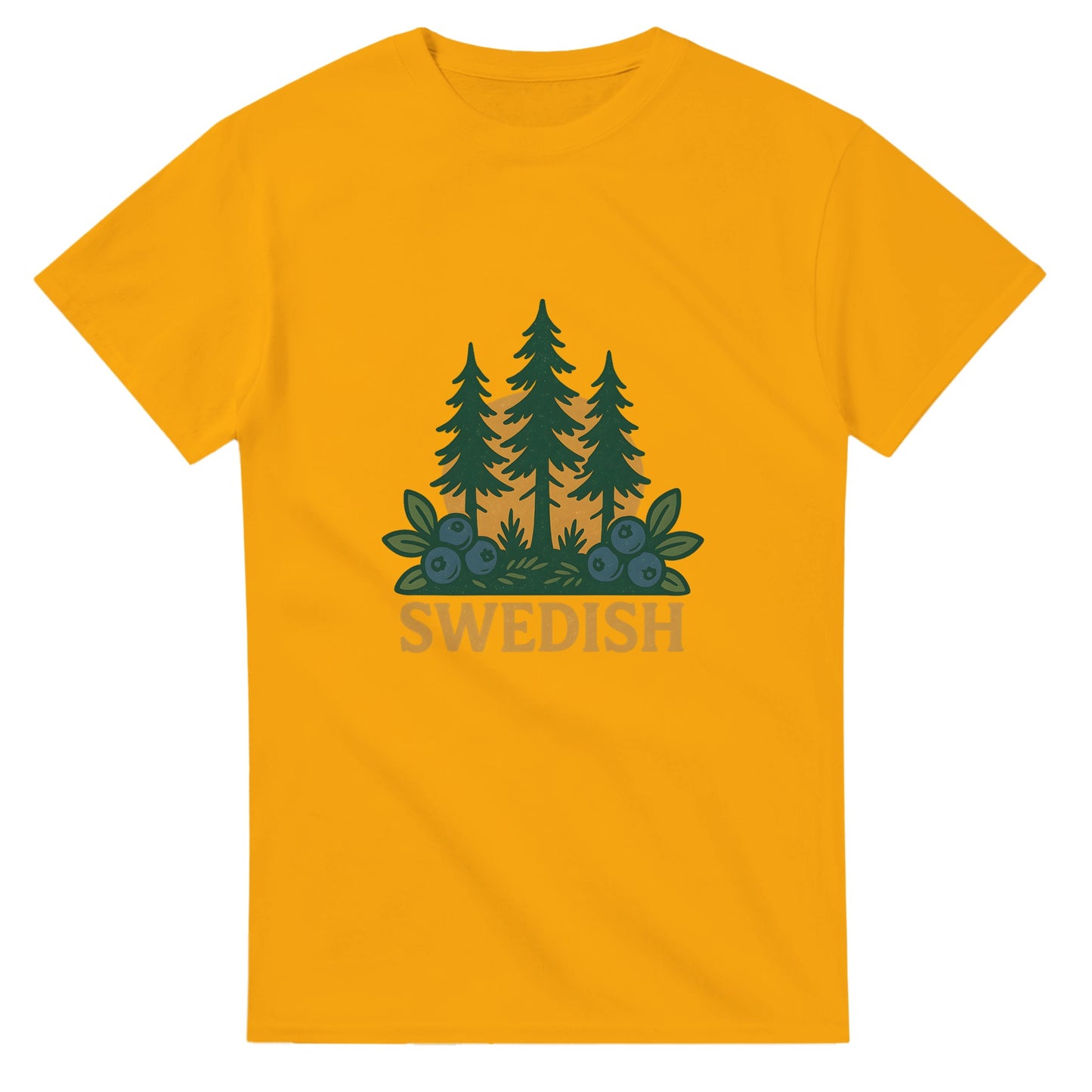 Vintage t-shirt med svensk skogsinspiration, kombinerar stil och natur med bär och barr.