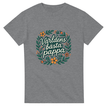 Stilig T-shirt för pappor med blomkrans och texten 'Världens bästa pappa' - perfekt present!