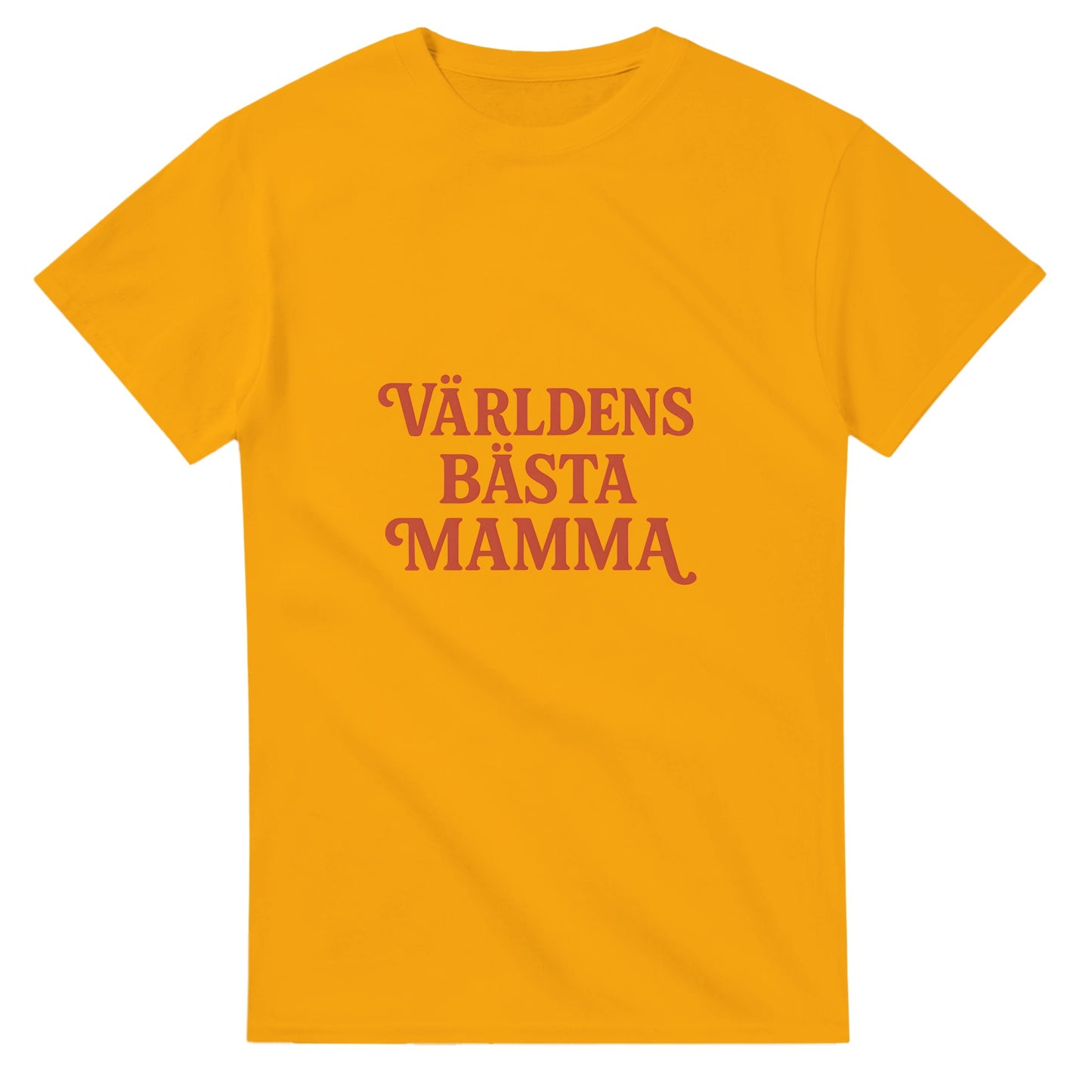 T-shirt med texten 'Världens bästa mamma' i charmig vintage-font och varm röd färg för en nostalgisk retrokänsla.