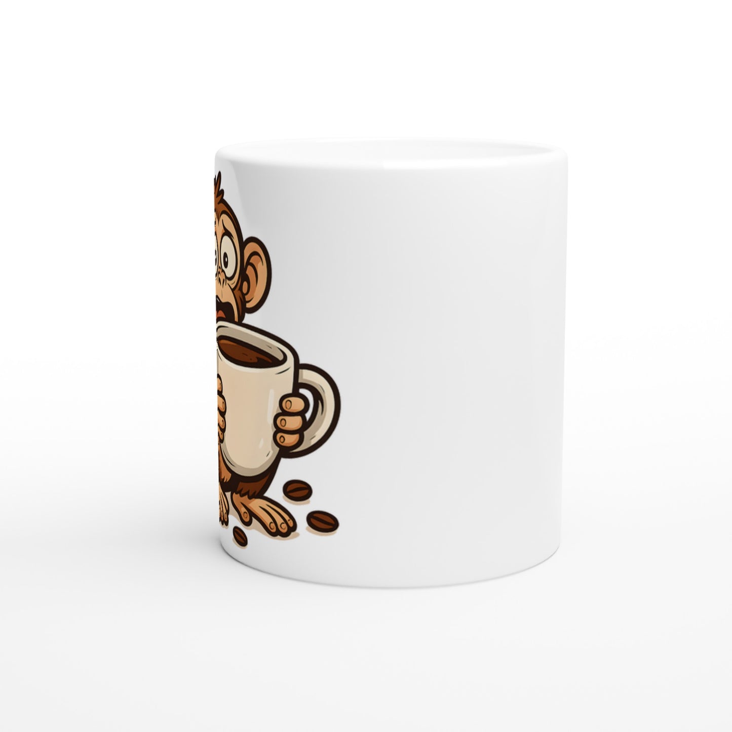 Rolig kaffekoppsapa för kaffekonässörer. Perfekt för kaffebordet eller som present.