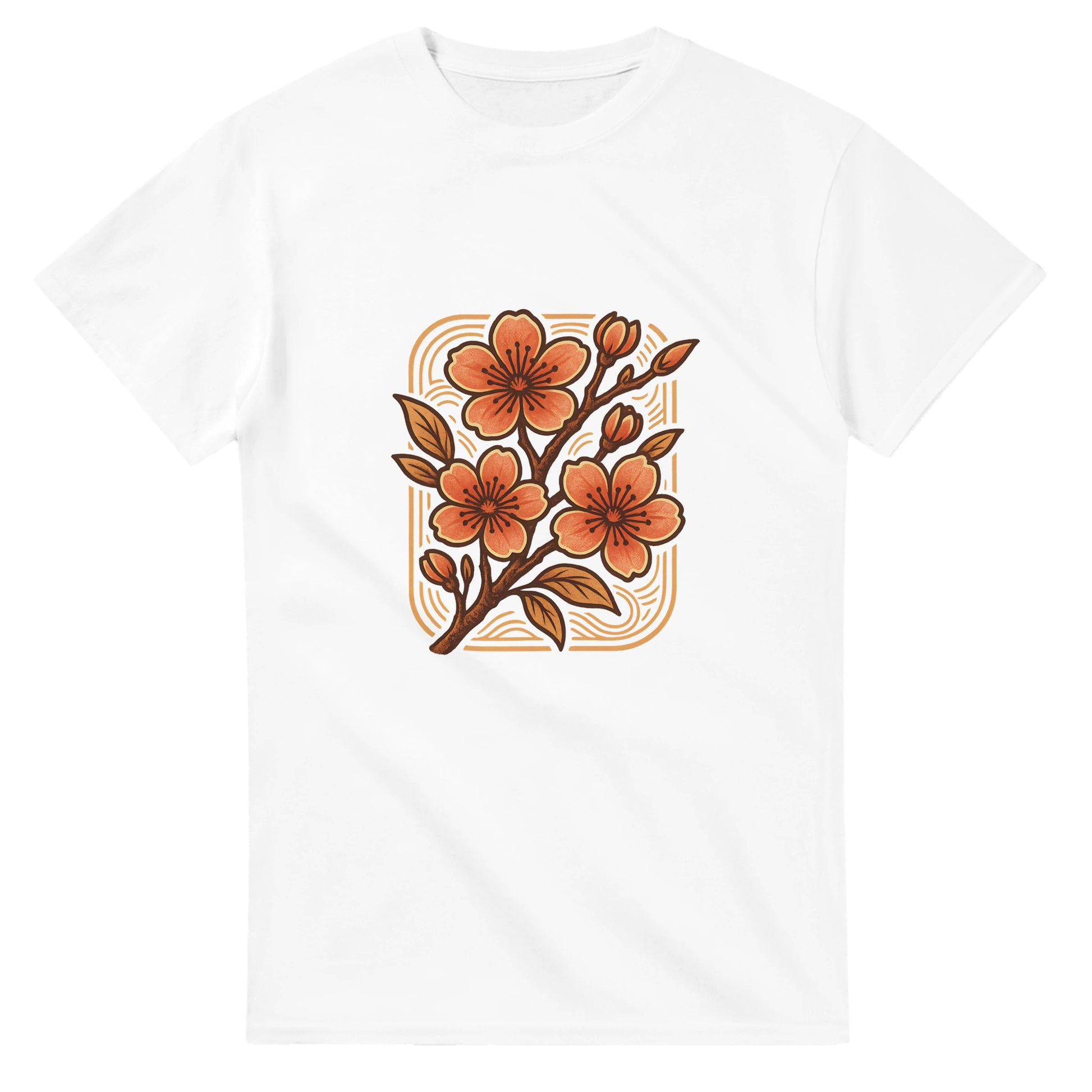 Klassisk T-shirt med körsbärsblommor och vintage-stil - perfekt för att bära historien.