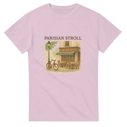 Fransk gata i retrostil på T-shirt för en nostalgisk promenad i Paris.