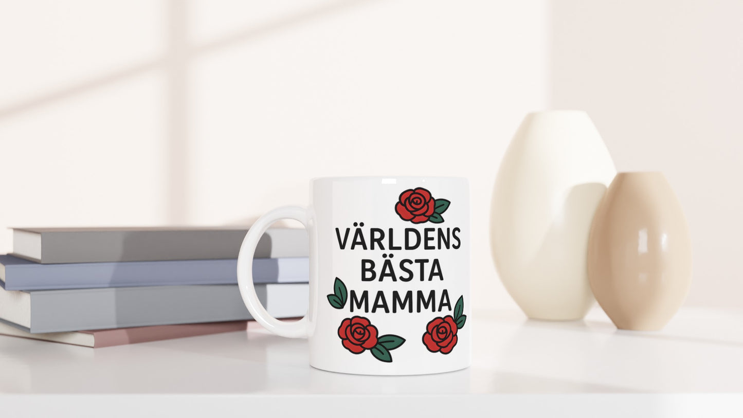 Mamma Mugg med typografi och rosor, perfekt för daglig njutning.