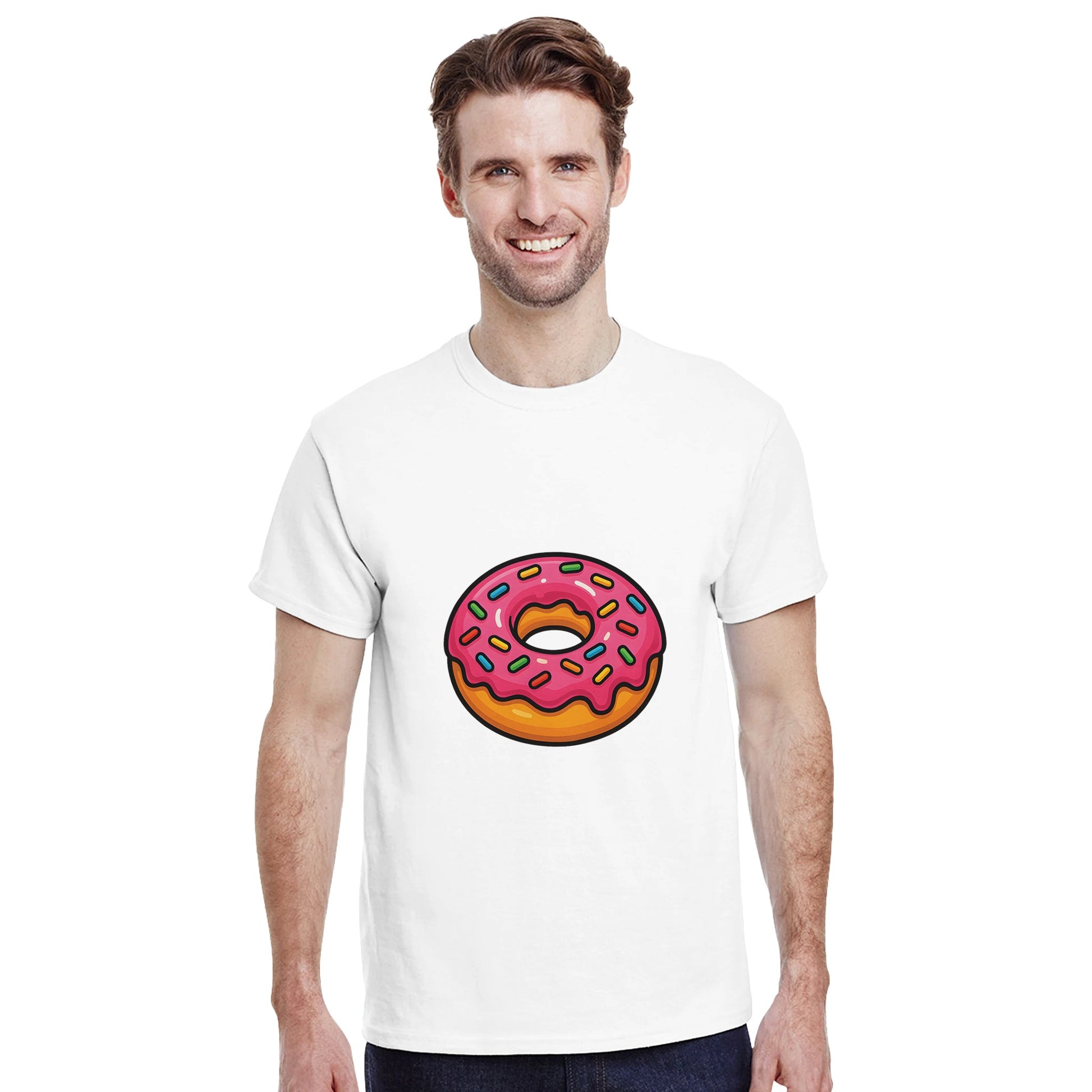 T-shirt med glansig, sockrig donut. Perfekt för fikaälskaren. Färgglad design.