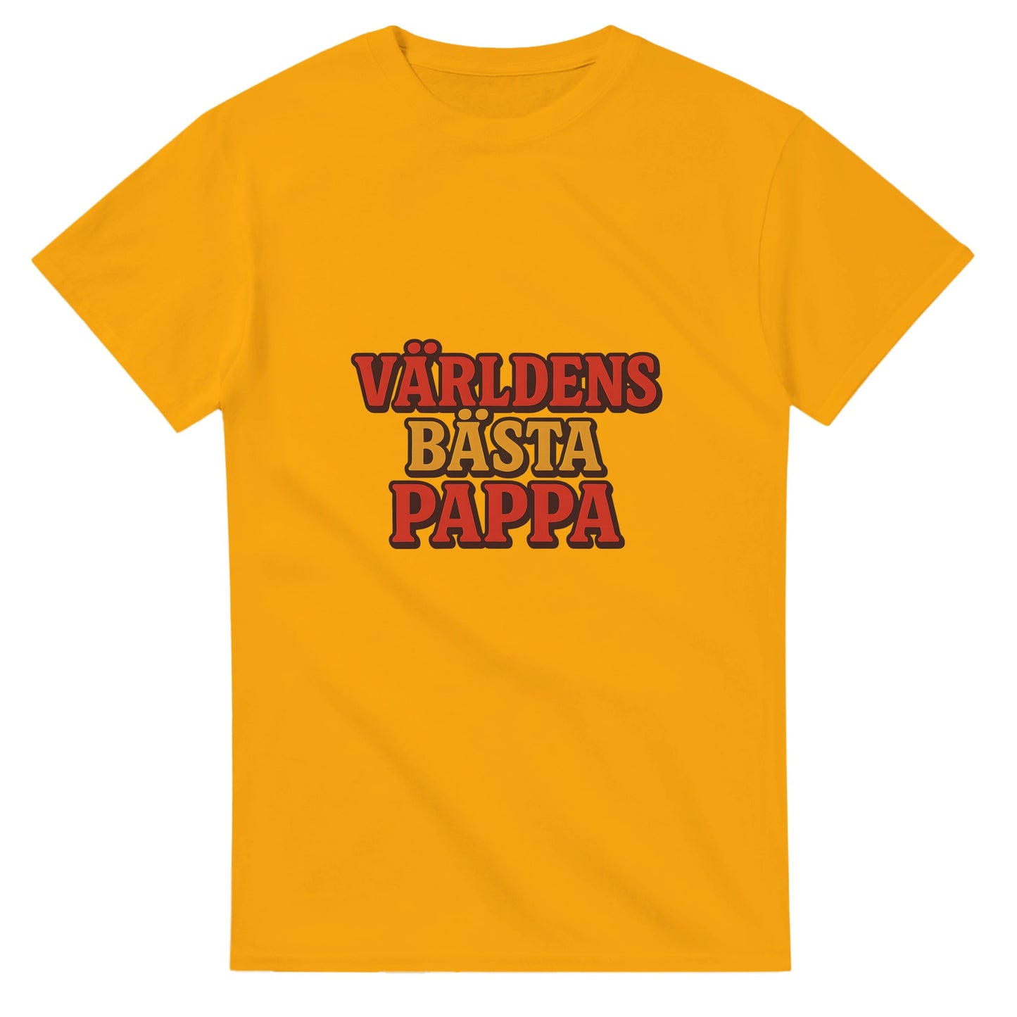 T-shirt med 'Världens bästa pappa' i vintage-stil, röd och gul toning.