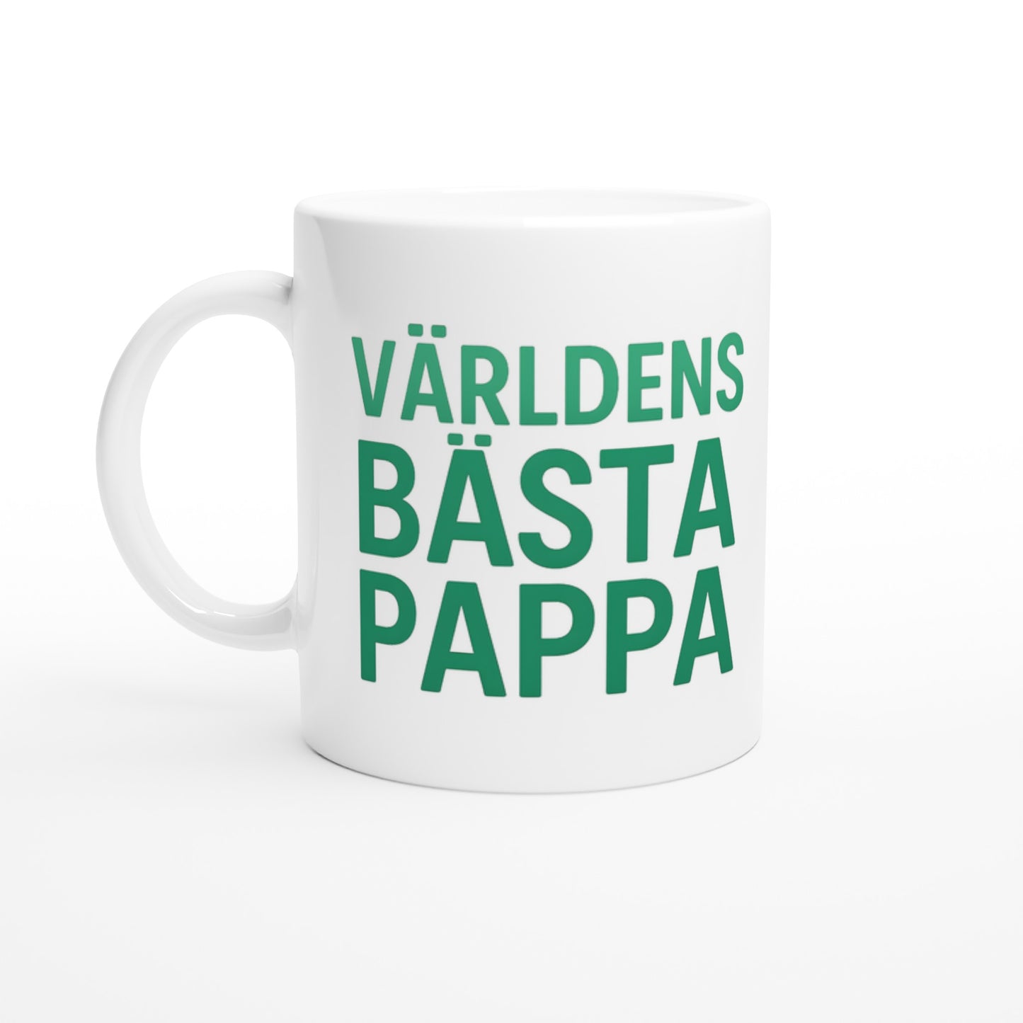 Mugg med 'Världens bästa pappa' i gröna toner, trendig design i sans-serif. Perfekt gåva till pappa.