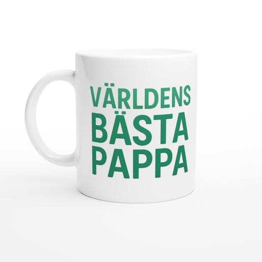 Mugg med 'Världens bästa pappa' i gröna toner, trendig design i sans-serif. Perfekt gåva till pappa.